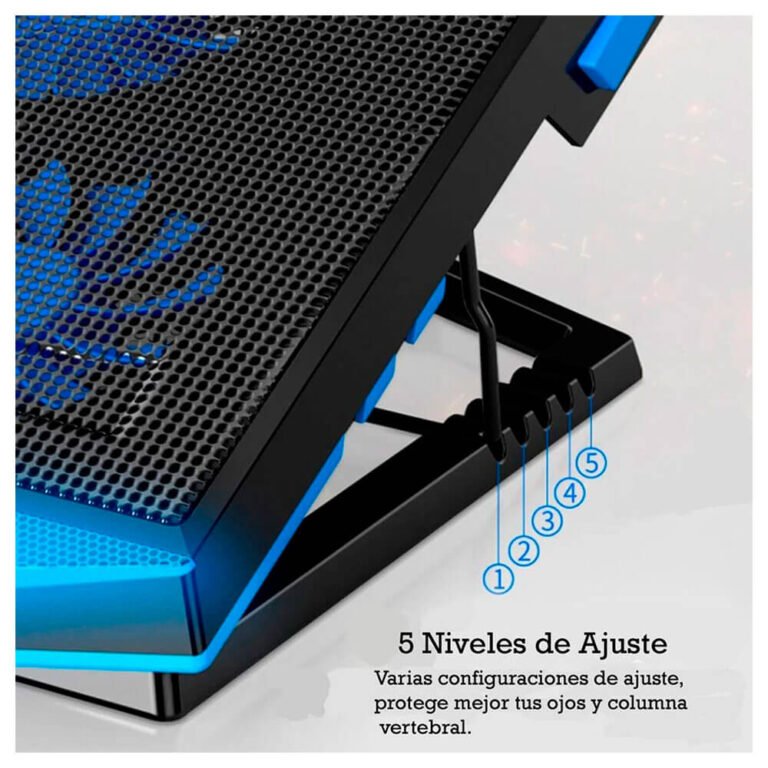 Cooler para laptop Nouxi Iceman 1, LED, 5 Coolers, 5 Niveles, 1400 RPM, Laptops a 17" - Imagen 3