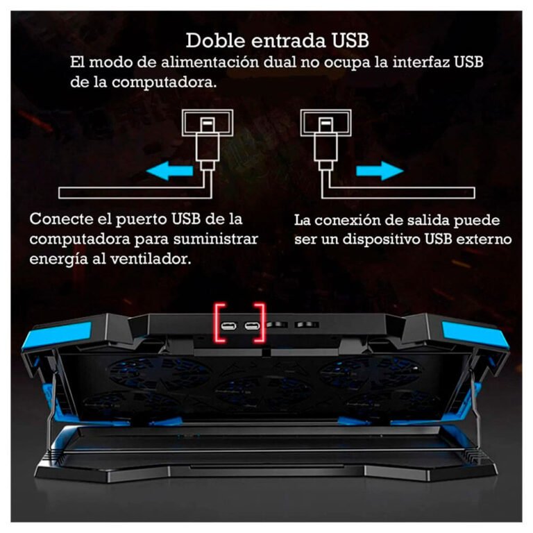 Cooler para laptop Nouxi Iceman 1, LED, 5 Coolers, 5 Niveles, 1400 RPM, Laptops a 17" - Imagen 4