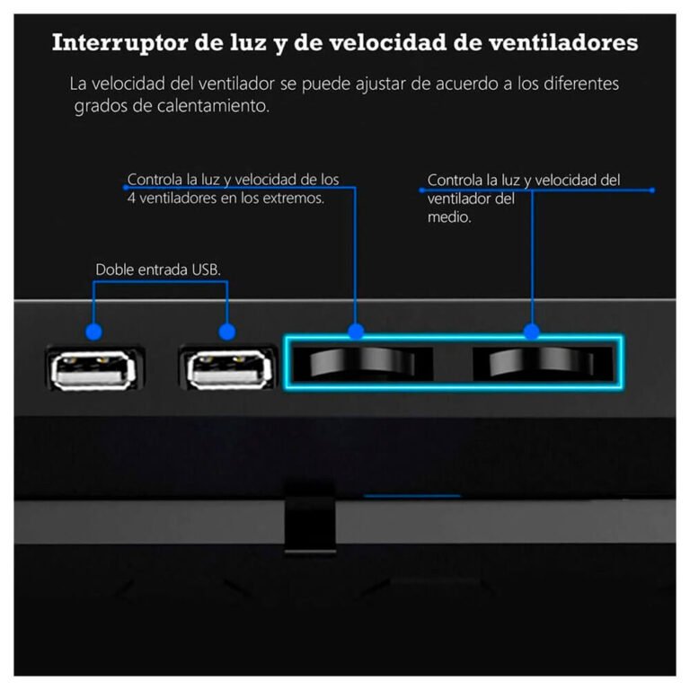 Cooler para laptop Nouxi Iceman 1, LED, 5 Coolers, 5 Niveles, 1400 RPM, Laptops a 17" - Imagen 5