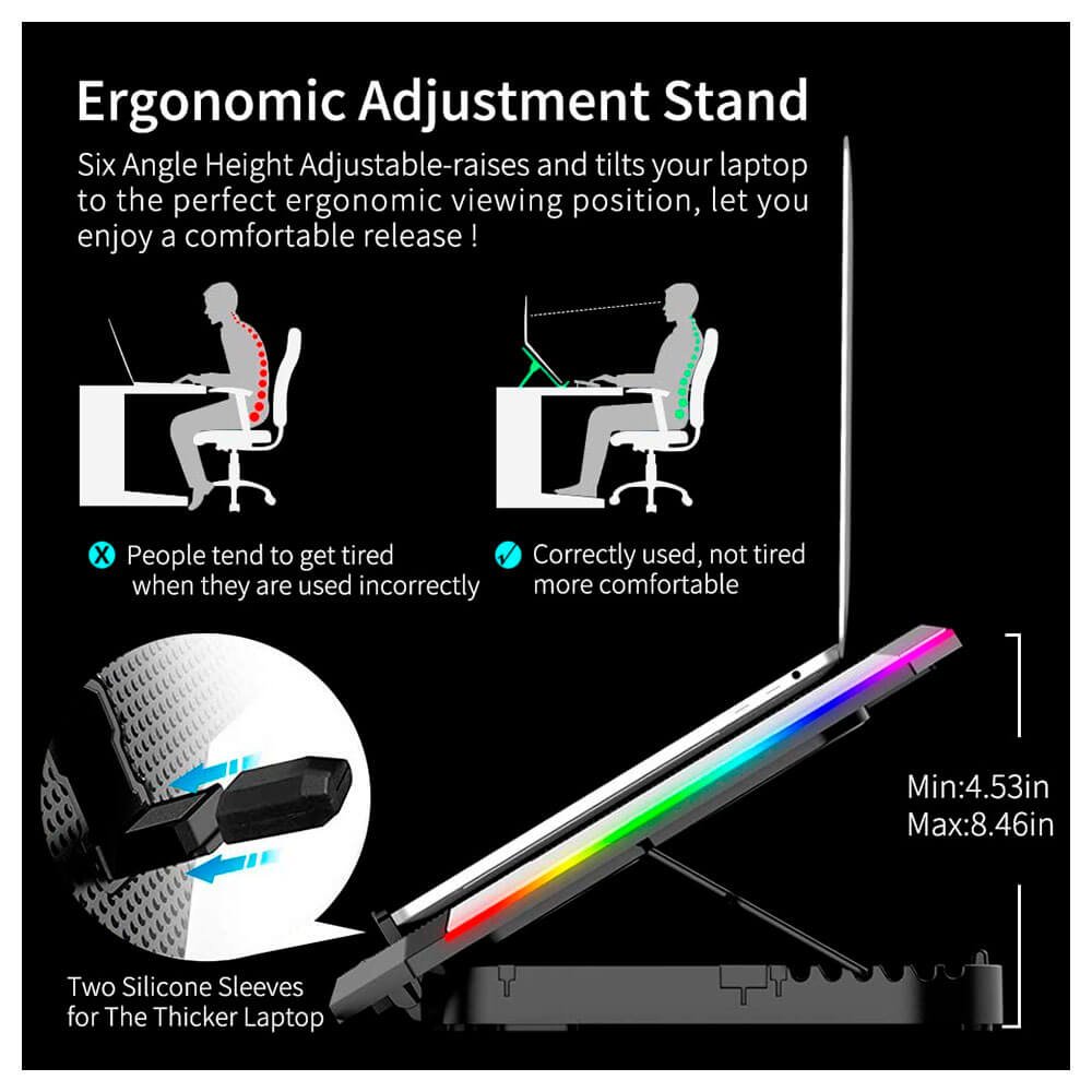 Cooler para laptop Ice Coorel K9, RGB, 6 Coolers, 6 Niveles, 2500 RPM, Laptops a 17" Cooler para laptop Ice Coorel K9, RGB, 6 Coolers, 6 Niveles, 2500 RPM, Laptops a 17" - Imagen 8