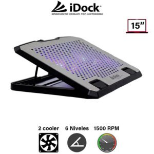 Cooler para laptop iDock Luxar, LED Azul, 2 Coolers, 6 Niveles, 1500 RPM, Laptops a 15"