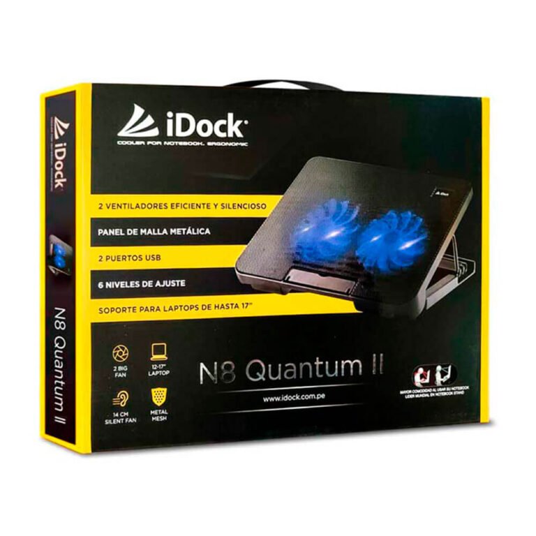 Cooler para laptop iDock N8 Quantum II, LED Azul, 2 Coolers, 6 Niveles, 1500 RPM, Laptops a 17" - Imagen 2