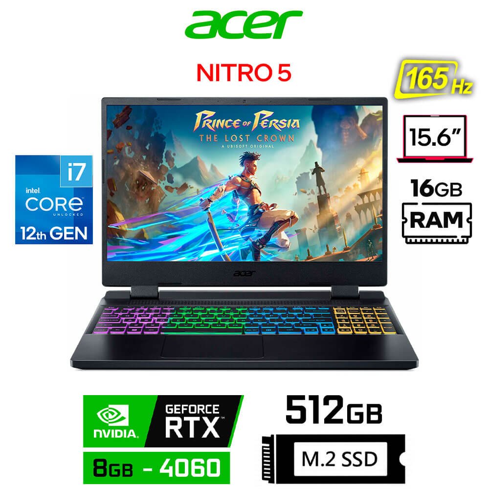 Acer Nitro 5 AN515, 15.6" FHD 165Hz, Core i7-12650H, 8GB RTX4060, 16GB RAM, 512GB SSD Acer Nitro 5 AN515-58-78BT