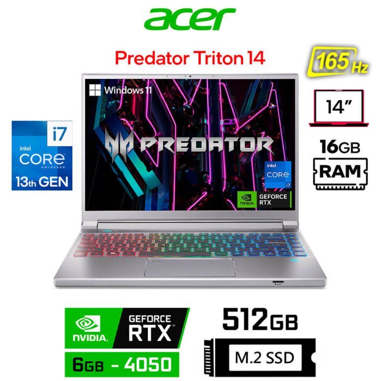 Acer Predator Triton 14, 14" WUXGA 165Hz, Core i7-13700H, 6GB RTX4050, 16GB RAM, 512GB SSD