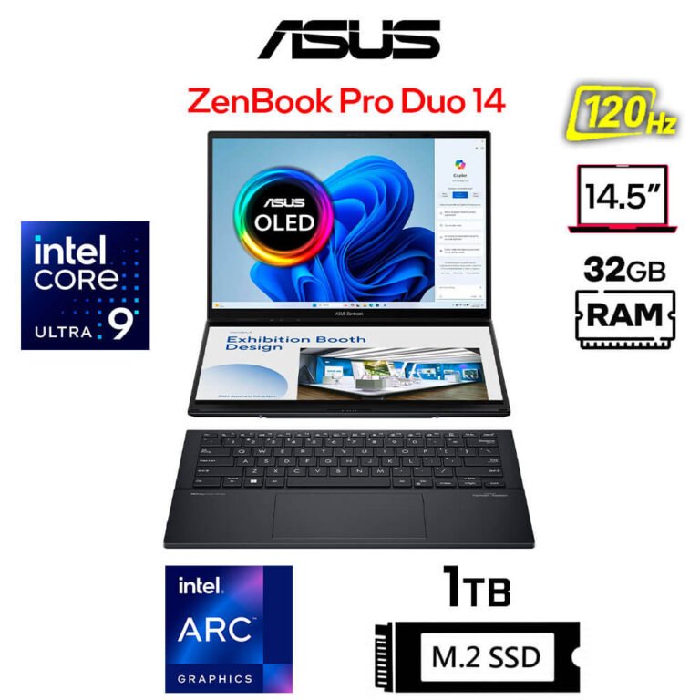 Asus Zenbook Pro DUO 14 OLED, Core Ultra 9-185H, Arc Graphics, 32GB RAM, 1TB SSD, 14.5" 3K WQXGA + 14.5" OLED 120Hz Tactil
