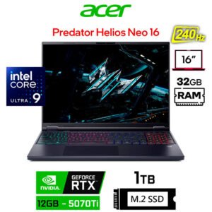 Acer Predator Helios Neo 16 AI, Core Ultra 9-275HX, 12GB RTX5070Ti, 32GB RAM, 1TB SSD, 16" WQXGA 240Hz