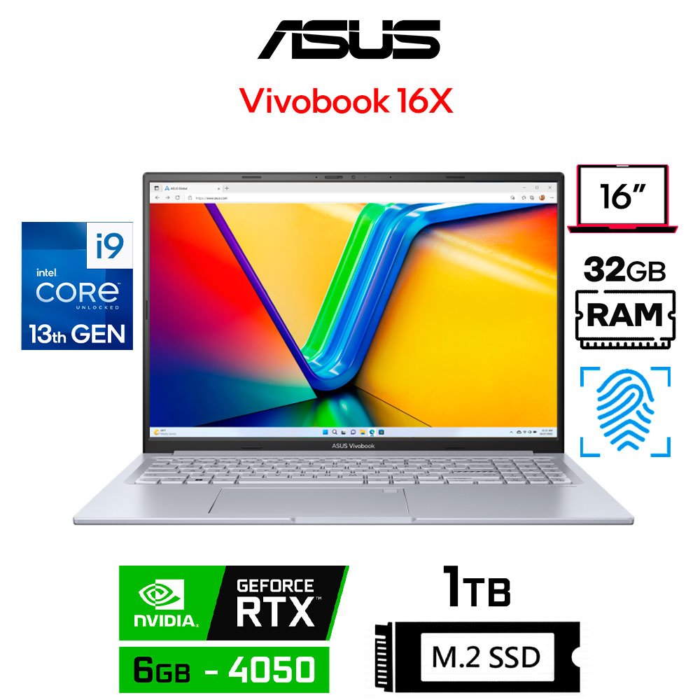 Asus Vivobook 16X K3605, Core i9-13900H, 6GB RTX4050, 32GB RAM, 1TB SSD, 16" WUXGA, huella digital Asus Vivobook 16X K3605VU-WS96 (1)
